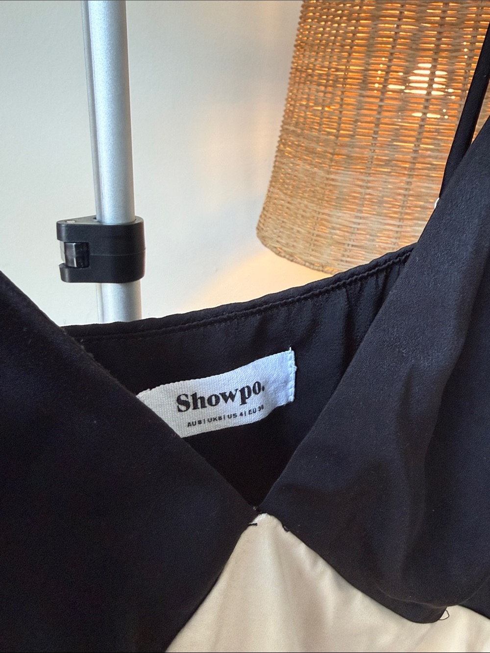 Showpo Two-Tone Satin Slip Dress in Black and Cream - Picture 6 of 6